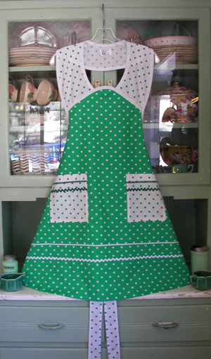 1940 Green Polka Dot Woman Apron