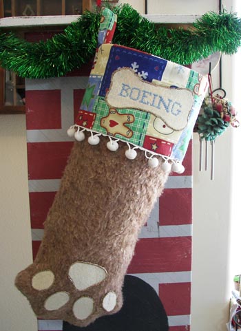 Dog or Cat Paw Christmas Stocking brown with white trim