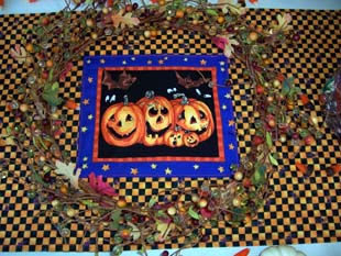 Closeup black/orange table runner