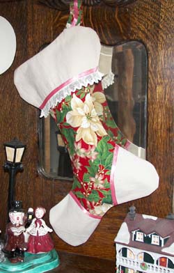Poinsettia Victorian Christmas stocking, click for larger view