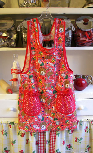 Grandma Apron in red kitchen cherries, click for more Grandma aprons