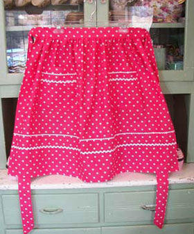 Retro Pink Polka Dot Half Aprons