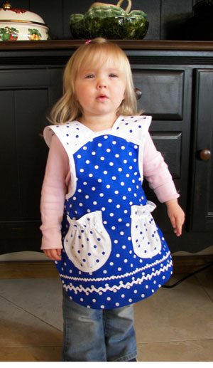 1940 Blue White Poka Dot girl apron