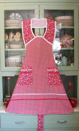 1940 red gingham with snowflakes