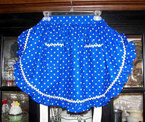 Blue polka dot half apron