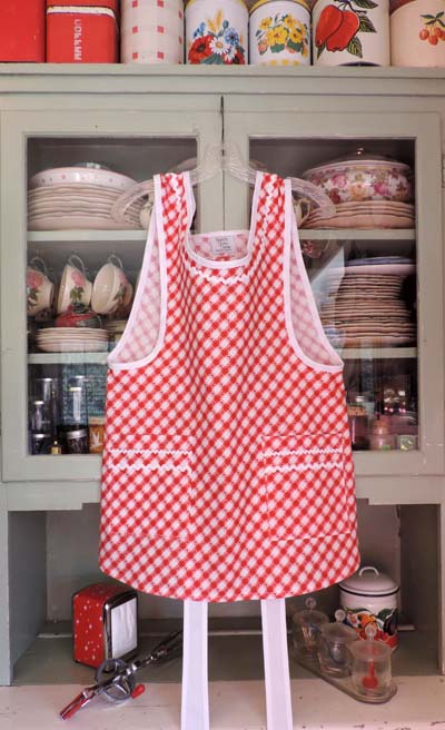 Grandma red and white kitchen apron