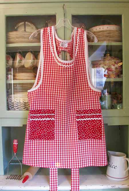 Grandma Red Gingham with red polka dot pockets