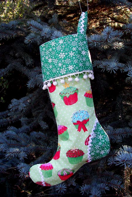 Green Polka Dot Cupcake Christmas Stocking